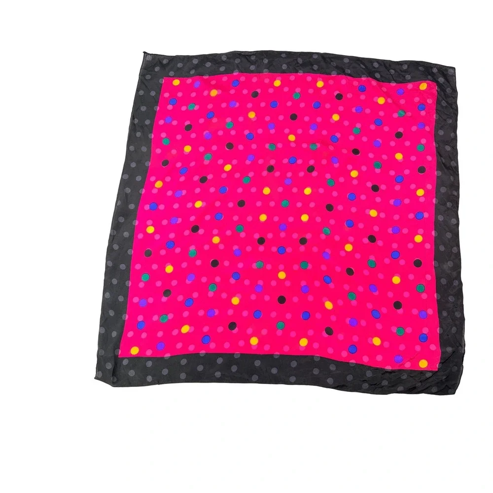 Jacqueline Ferrar Vtg 100%‎ Silk Scarf Pink Black Polka Dot Square 28x28 Japan